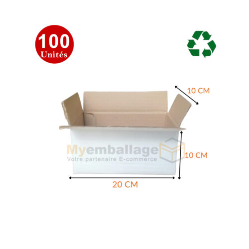 Carton d'emballage Recyclé 20x10x10cm en blanc – Image 2