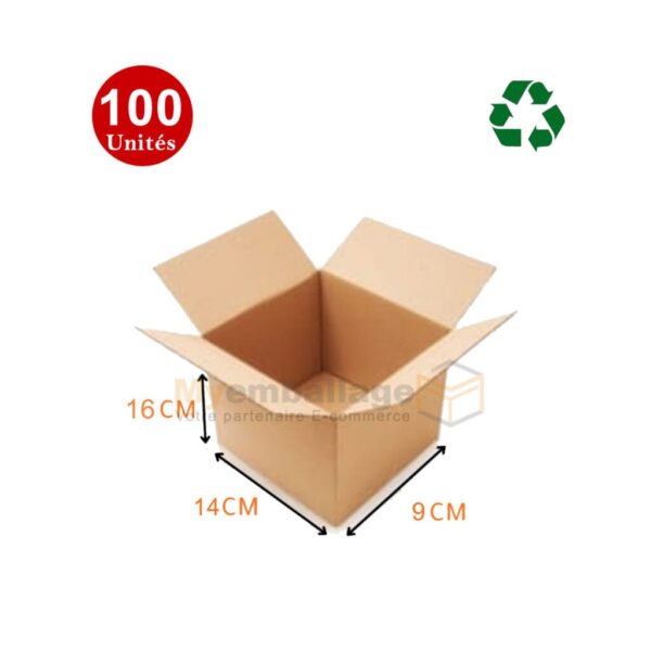 100 oi Carton d'emballage Recyclé 14x9x16cm