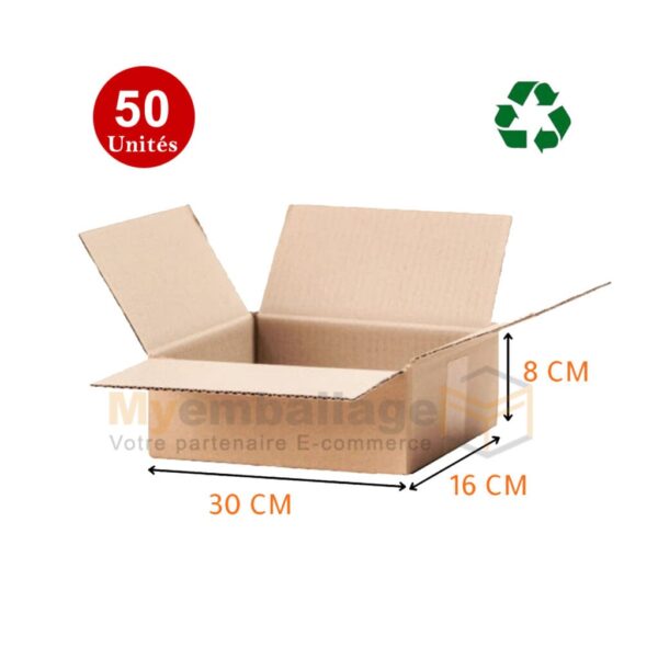 50 l Carton d'emballage Recyclé 30x16x8cm