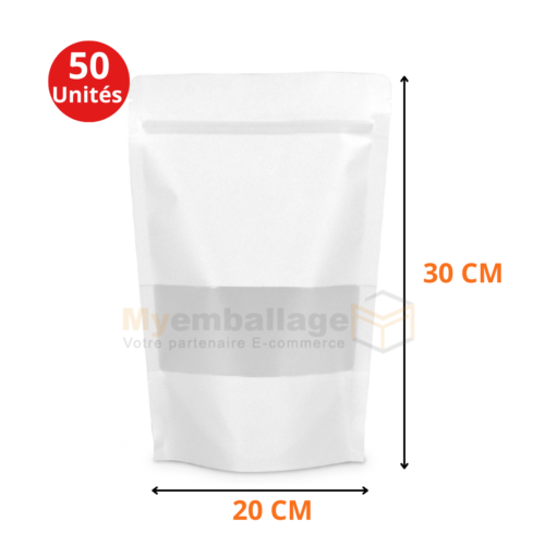 Sachets Doypack avec fermeture zip 30x20cm blanc