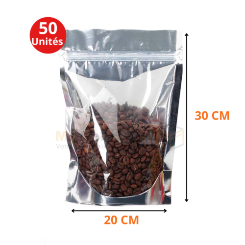 Sachets Doypack en aluminium avec fermeture zip 30x20cm