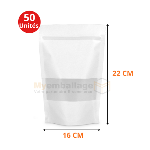 Sachets Doypack avec fermeture zip 22x16cm blanc