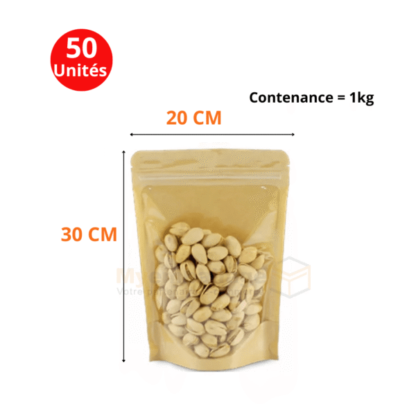 Sachets Doypack kraft transparente 30x20cm