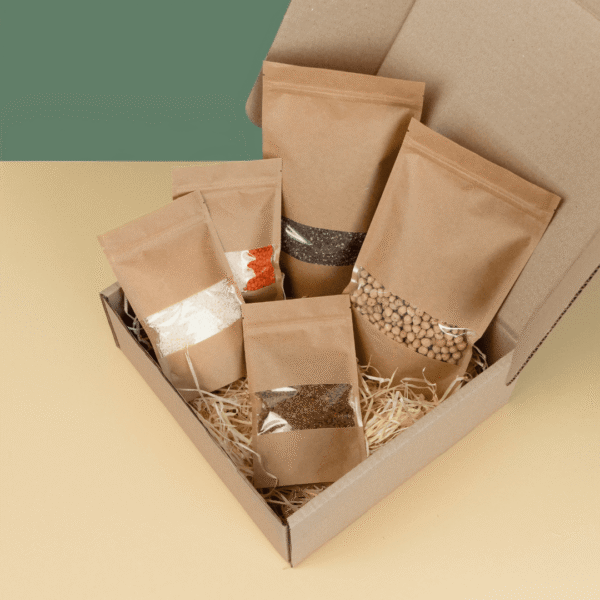 Sachets Doypack kraft avec fenêtre transparente 15x10cm