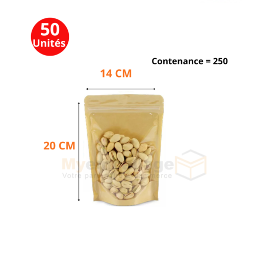 Sachets Doypack kraft transparente 20x14cm