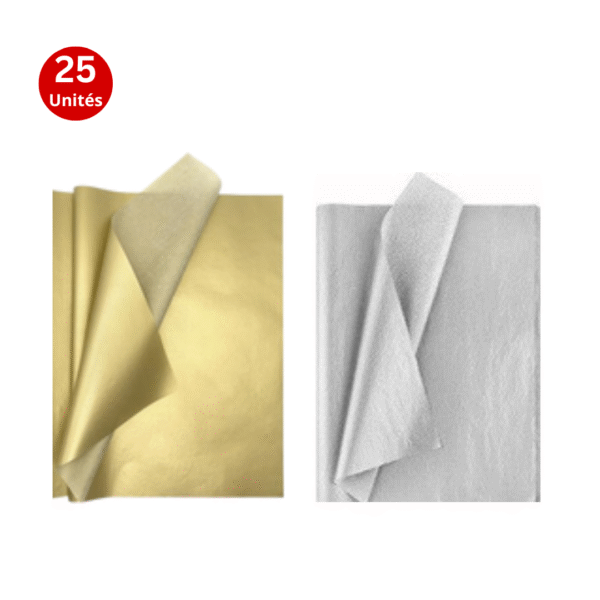 Papier de soie 70 x 50cm doré ou argenté