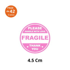 Stickers Fragile Rond 4.5cm en rose
