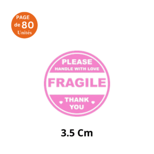 Stickers Fragile Rond 3.5cm en rose