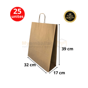 166 Sac en papier size 39x32x17 kraft à poignées torsadées